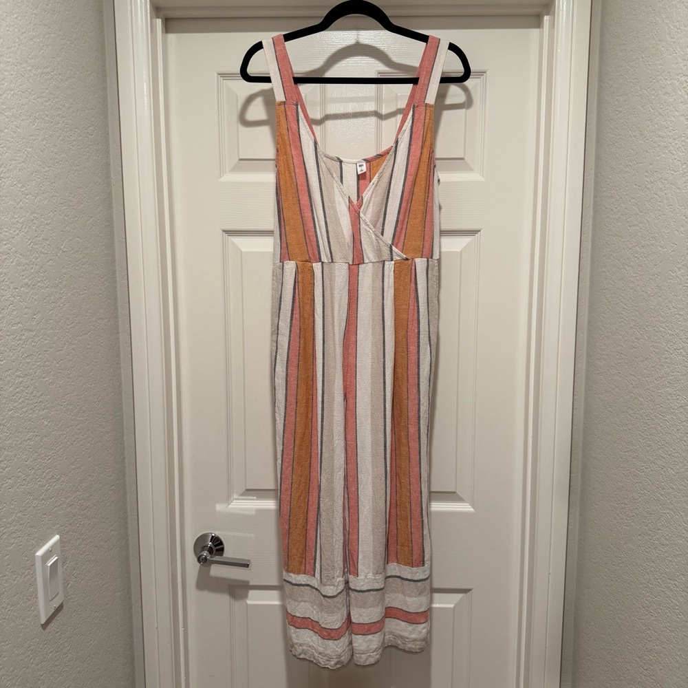 BP Striped Summer Sleeveless Jumpsuit in Orange and Pink Soft Linen Size S Comfy